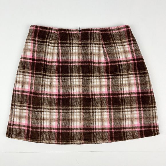 Forever 21 Women's Brown Pink Plaid Fully Lined Flannel Mini Skirt Size Small - Picture 6 of 13